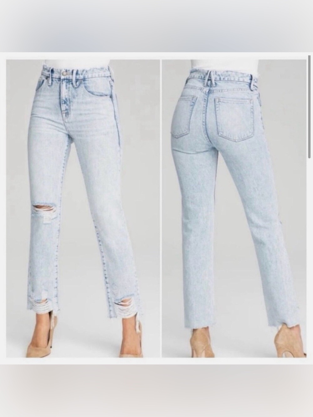 Good American Light Blue Wash High-Rise Straight Distressed Jeans